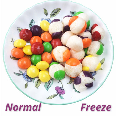 Freeze dried skittles before and after