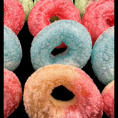 close up of freeze dried rings